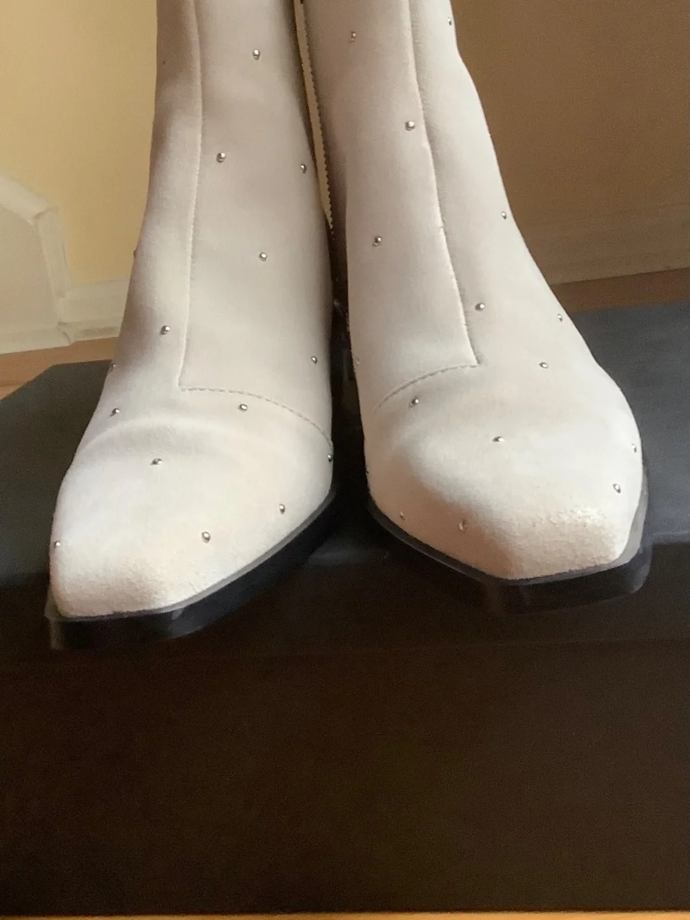 Rag & Bone Joni Studded Zip Block Heel Ankle Boots Light Sand Suede SZ EU 39.5